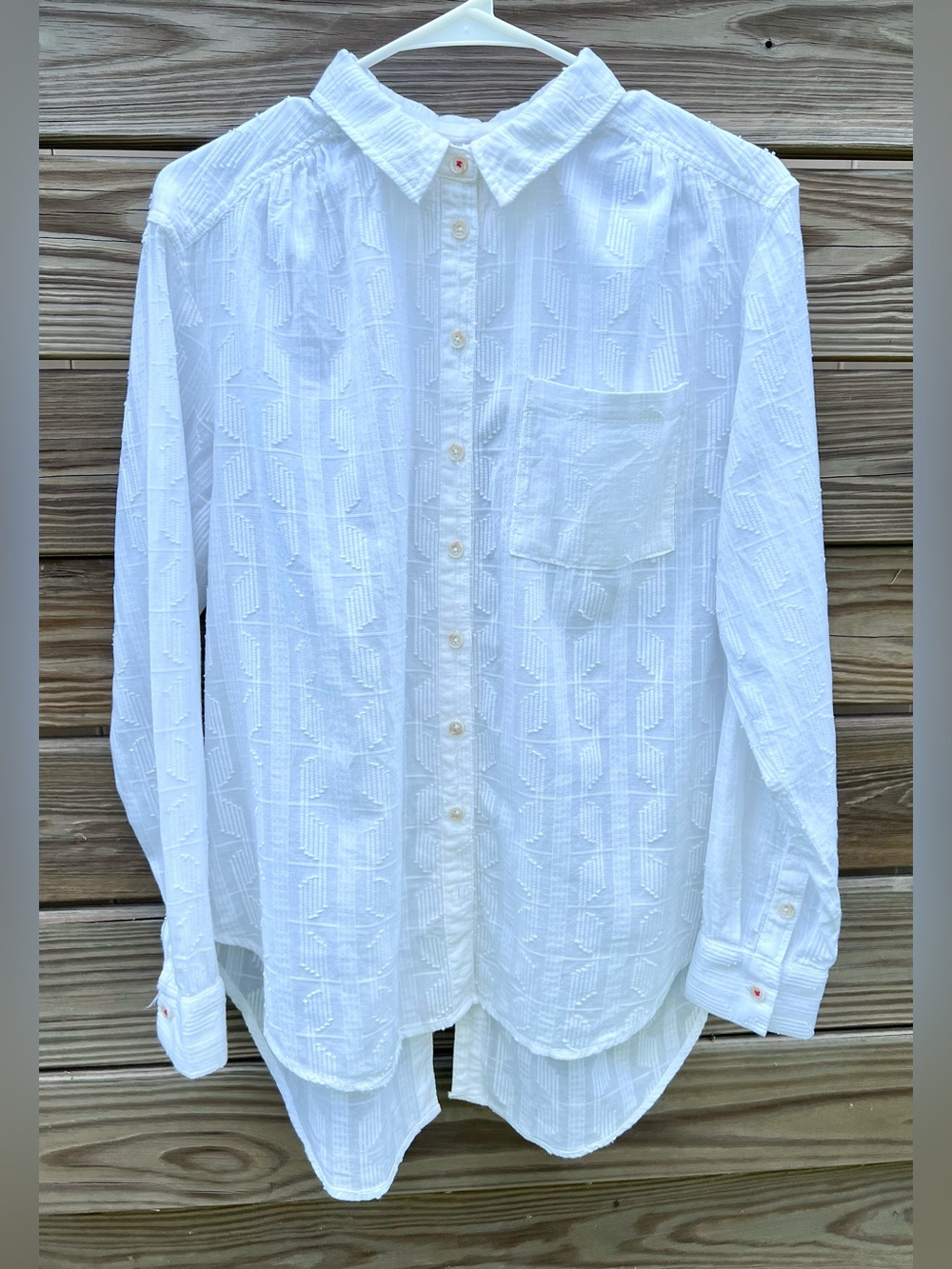 Anthropologie Pilcro Theresa Lace-Up Buttondown White Textured Cotton Shirt M